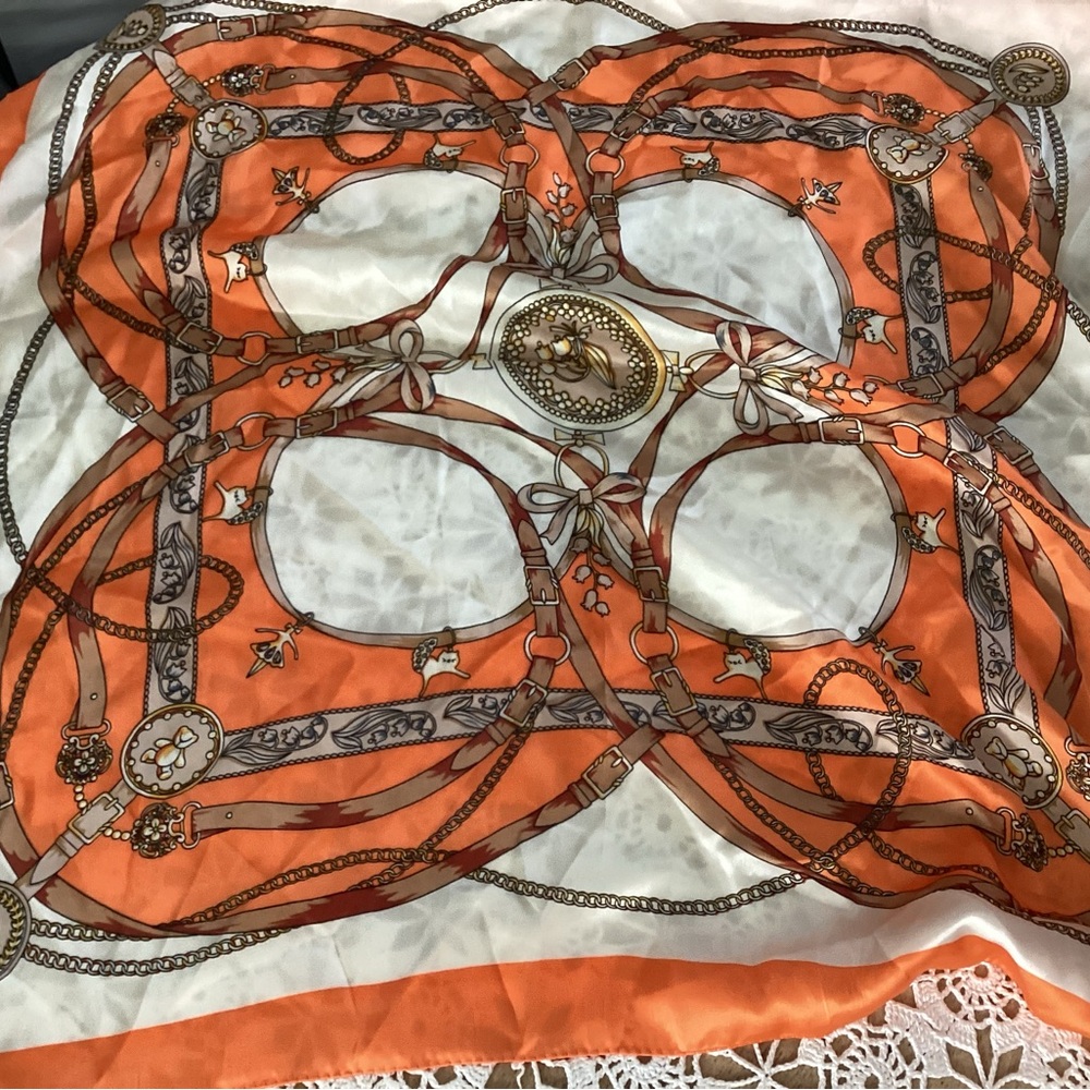 Orange and White Decorative Silk-Style Scarf Throw - Home Accents